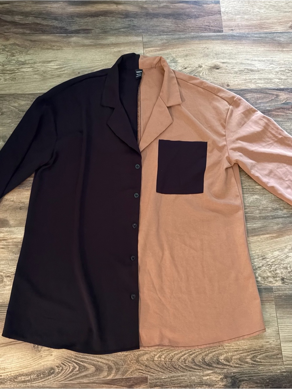 SHEIN Two-Tone Brown and Tan Button-Up Blouse